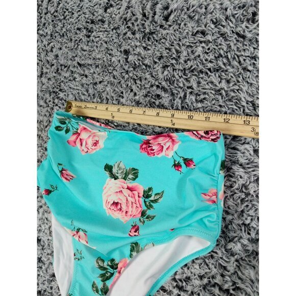 CUPSHE Floral High Rise Swim Bottoms Womens SZ M Roses Light‎ Blue Beach NEW - Picture 5 of 11